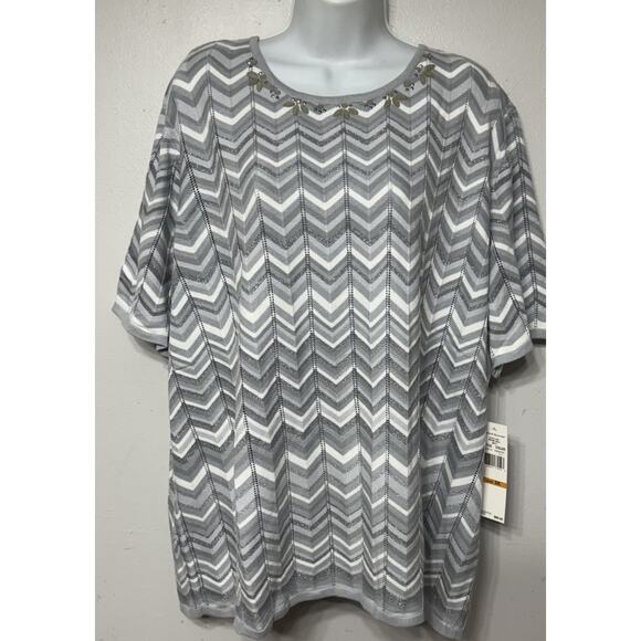 Alfred Dunner Sweater Women’s Plus Size 3X Chevron Short Sleeve Embellished New - Picture 1 of 10